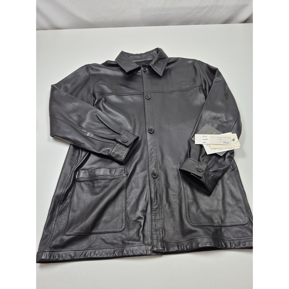 Missani Le Collezioni Coat Mens M Black Leather Reversible Mid-Length Overcoat